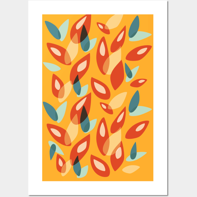 Orange Blue Yellow Geometric Autumn Leaves Wall Art by Boriana Giormova